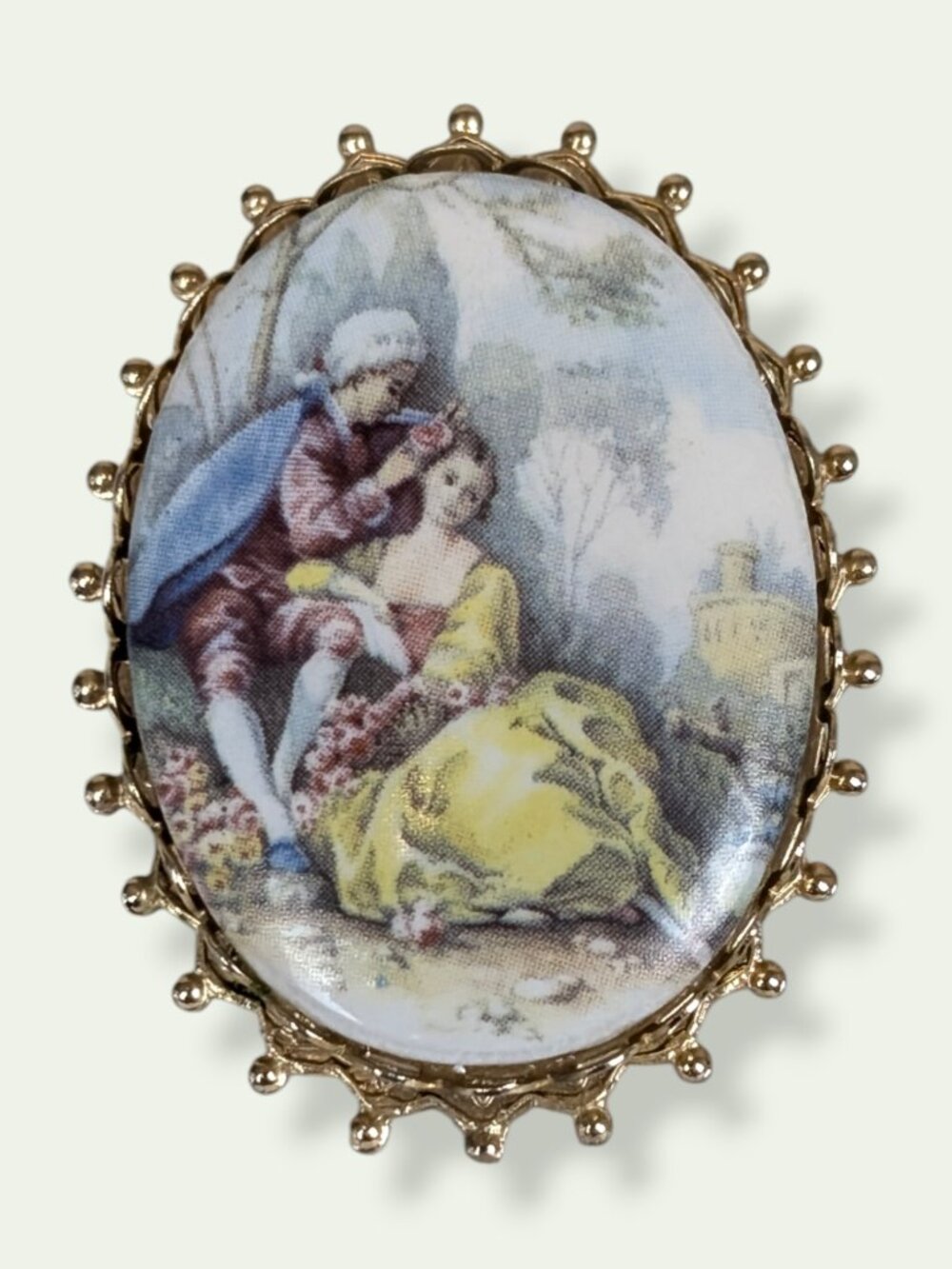 Vintage Porcelain Couple Brooch Pendant